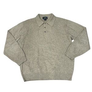 🧶 Pure Cashmere 100% Cashmere Knit Polo Sweater – Men’s Size L – Taupe/Beige